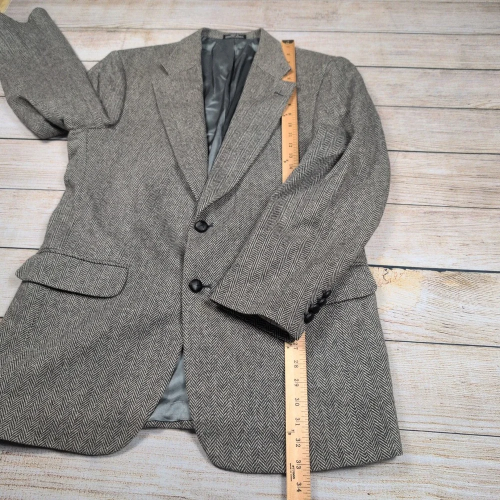 Savile Row 40L Gray Herringbone Wool‎ Lambswool Blazer Sport Coat Jacket Men